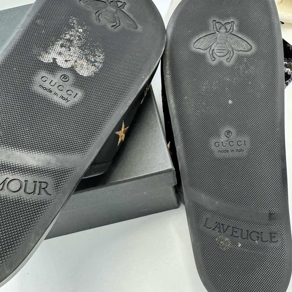 Gucci mules 8/IT-40/US unisex Black leather Bee detail, horse shoe hardware. - Picture 5 of 7
